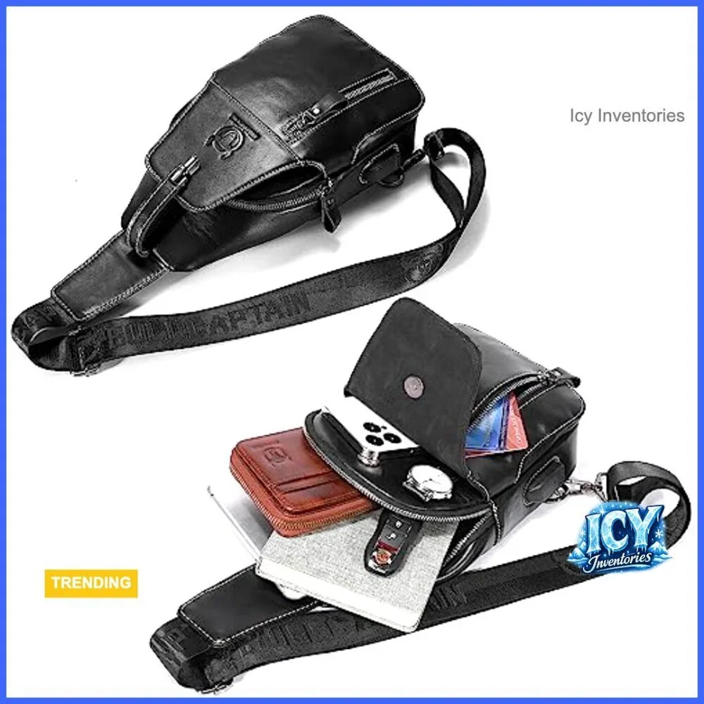 Genuine Leather Sling Bag Crossbody Backpack with USB Charging Port